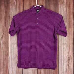 Footjoy FJ Mens Size Large Purple Black Striped Short Sleeve Golf Polo Shirt
